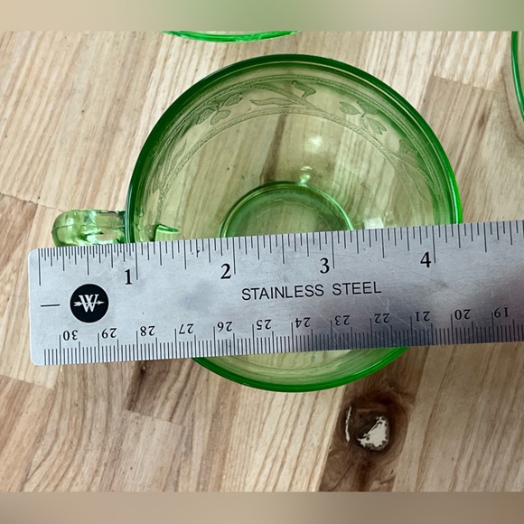 Rare Vintage 1930’s Hazel Atlas Uranium Glass Tea Cup and Saucer Clover Motif - Picture 7 of 10